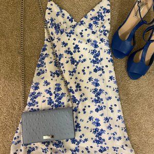 White & Blue Floral Print Dress